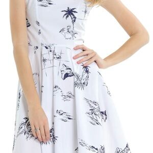 Hawaiian Print Dress. White And Black Midi Dress, Made In Hawaii.